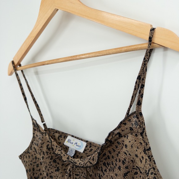 Y2K Sheer Leopard Print Cami Top Womens L Brown Black Boho Layering Dainty 2000s - Picture 8 of 10